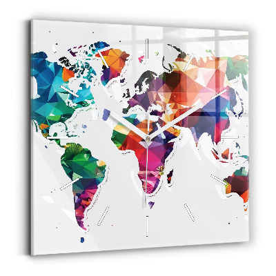 Square wall clock World map triangles