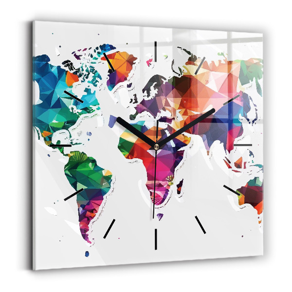 Square wall clock World map triangles