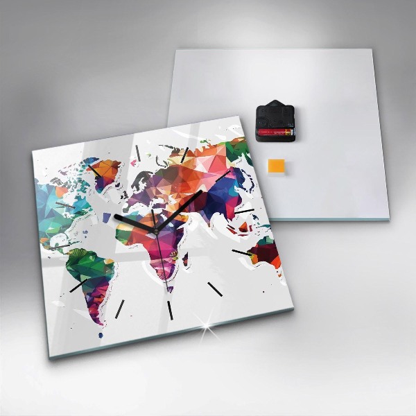 Square wall clock World map triangles