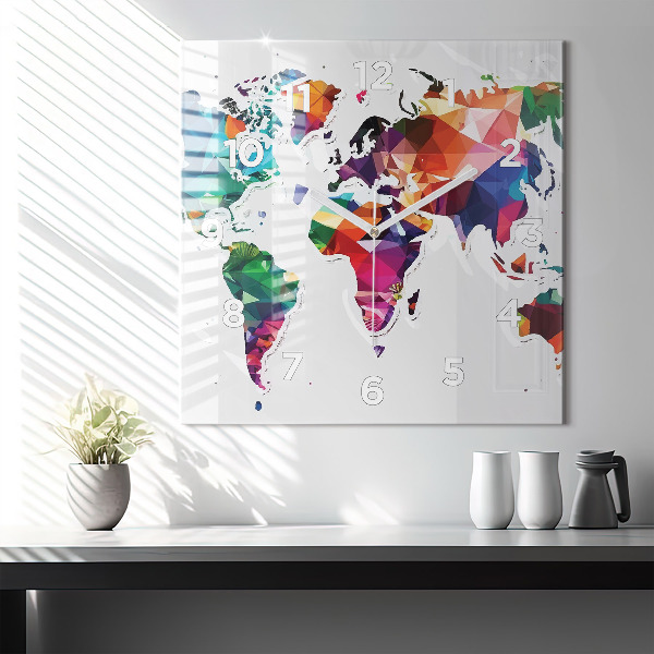 Square wall clock World map triangles