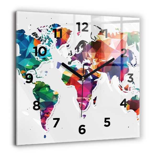 Square wall clock World map triangles