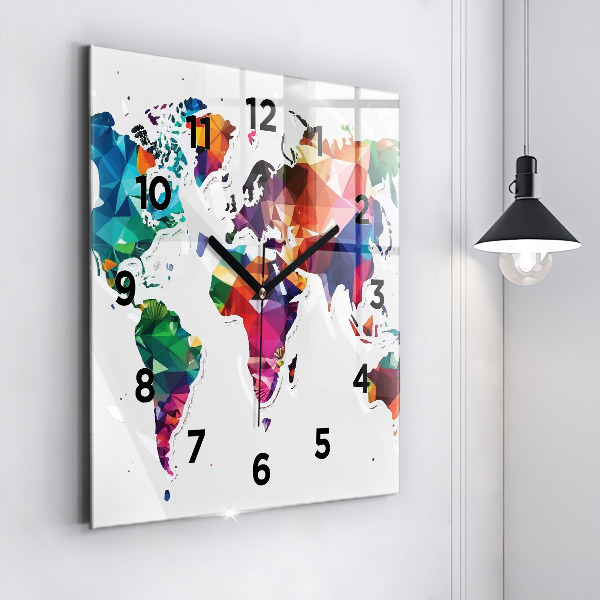 Square wall clock World map triangles
