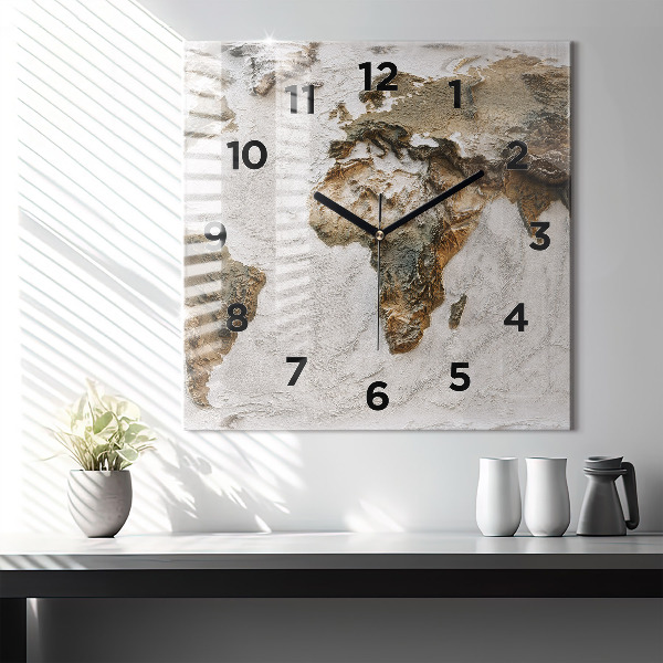 Square wall clock Old world map