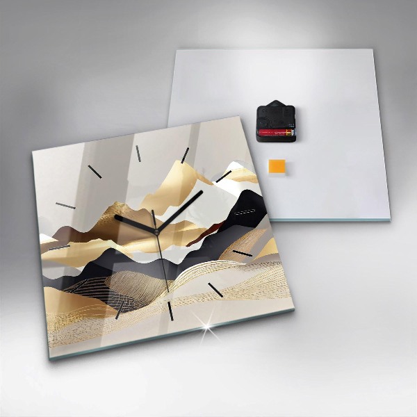 Square wall clock Abstract golden mountains