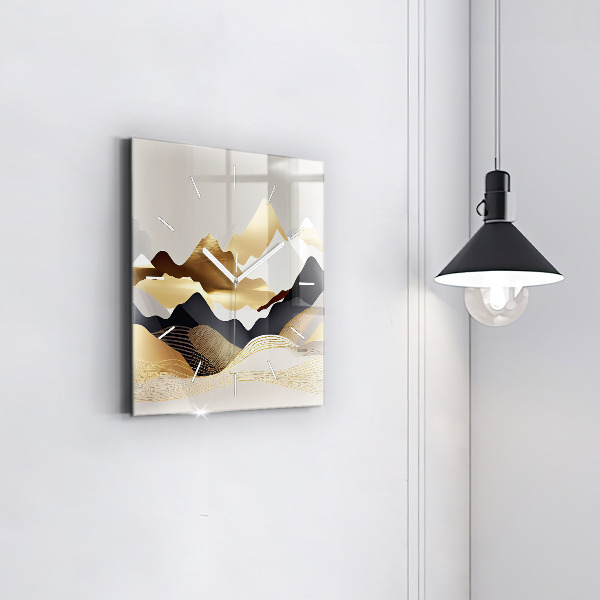 Square wall clock Abstract golden mountains