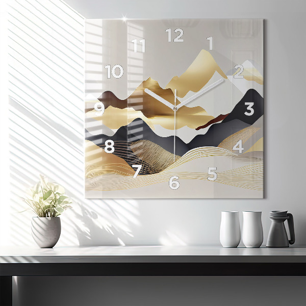 Square wall clock Abstract golden mountains