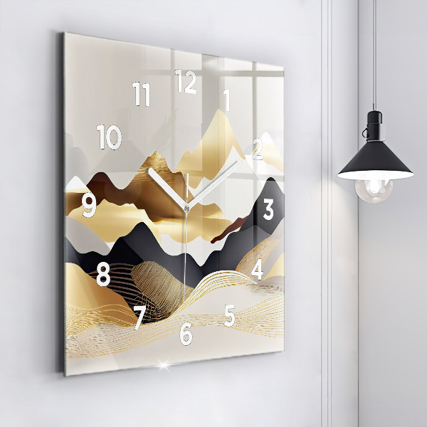 Square wall clock Abstract golden mountains