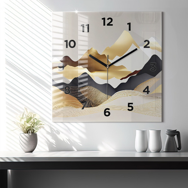 Square wall clock Abstract golden mountains