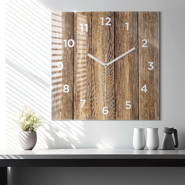 Square wall clock Wooden boards