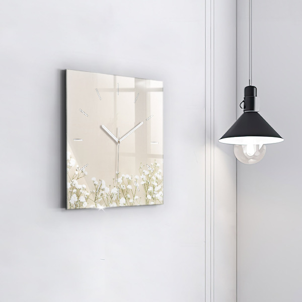 Square wall clock Blooming gypsophila flowers