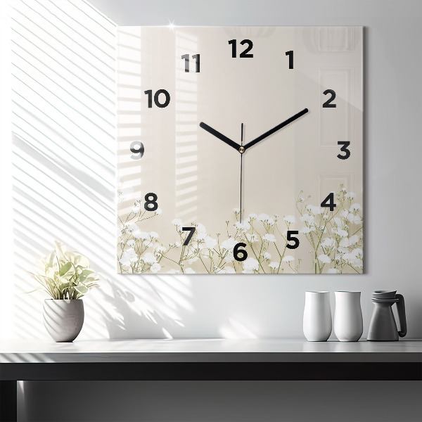 Square wall clock Blooming gypsophila flowers