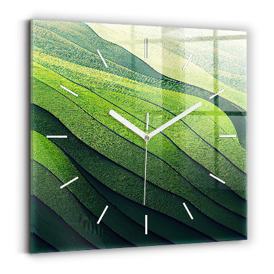 Square wall clock Green fields abstract