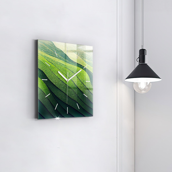 Square wall clock Green fields abstract