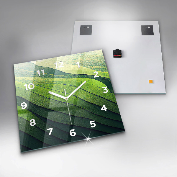 Square wall clock Green fields abstract