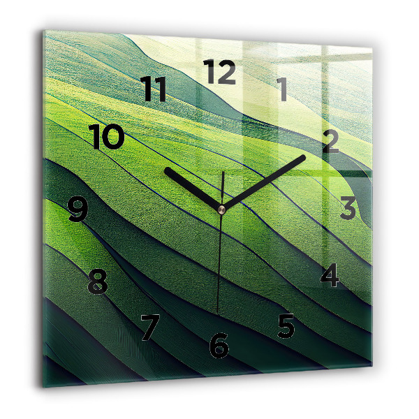 Square wall clock Green fields abstract