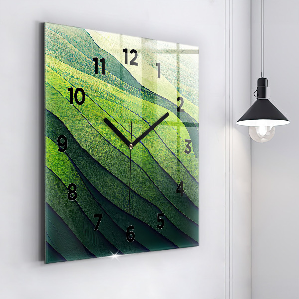 Square wall clock Green fields abstract