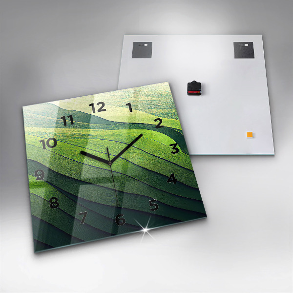 Square wall clock Green fields abstract