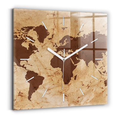 Square wall clock Vintage world map