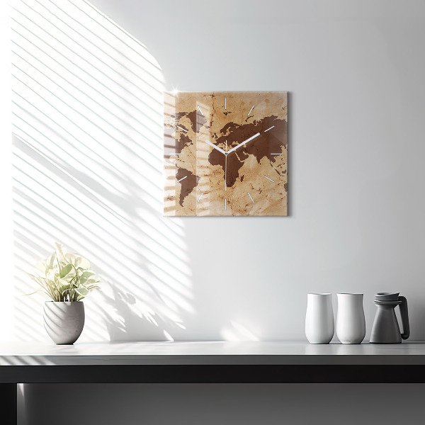 Square wall clock Vintage world map