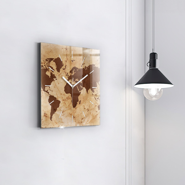 Square wall clock Vintage world map