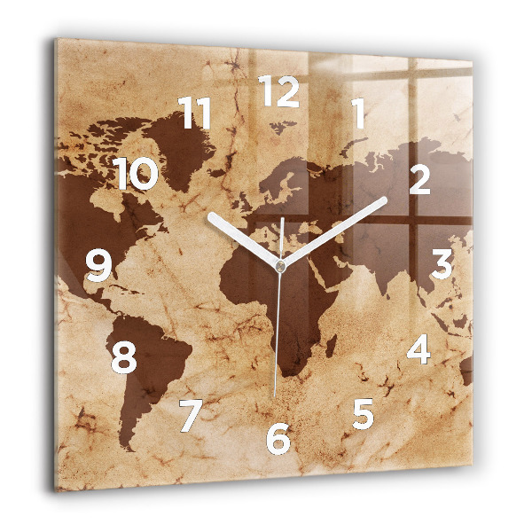 Square wall clock Vintage world map