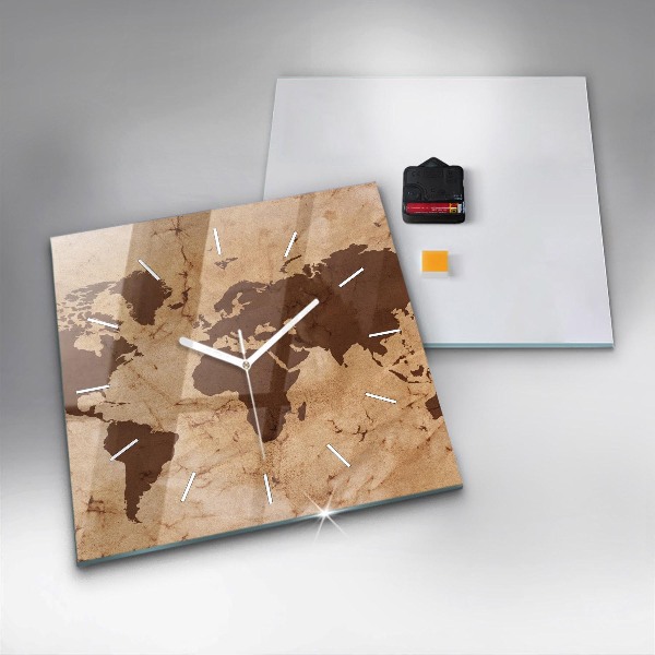 Square wall clock Vintage world map