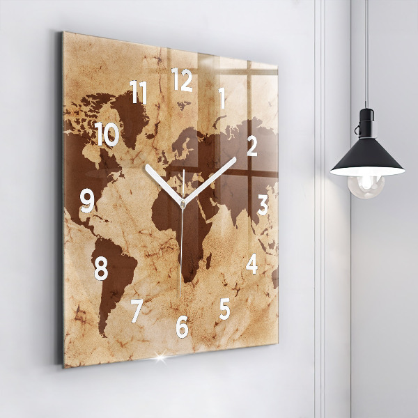 Square wall clock Vintage world map