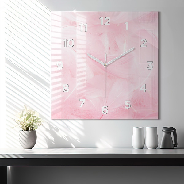 Square wall clock Feathers – abstract