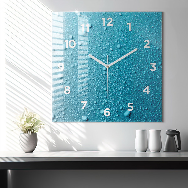 Square wall clock Water drops on glass