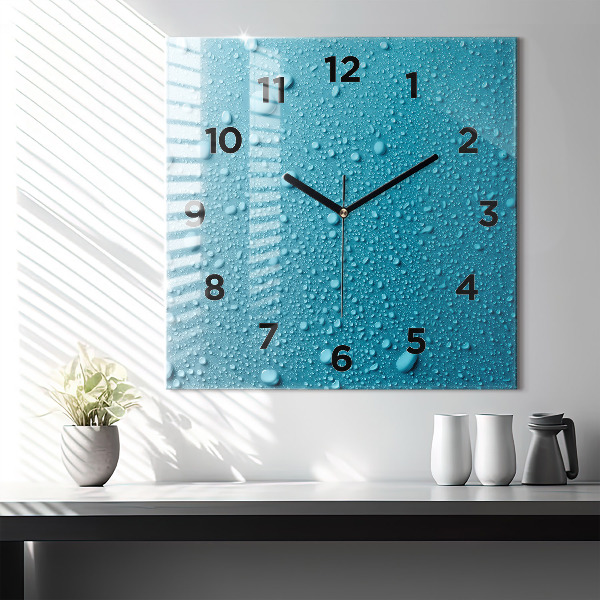 Square wall clock Water drops on glass