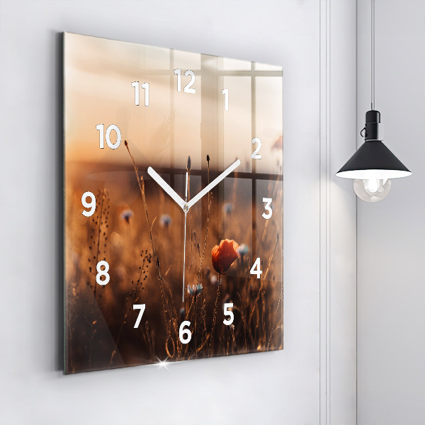 Square wall clock Field sunrise