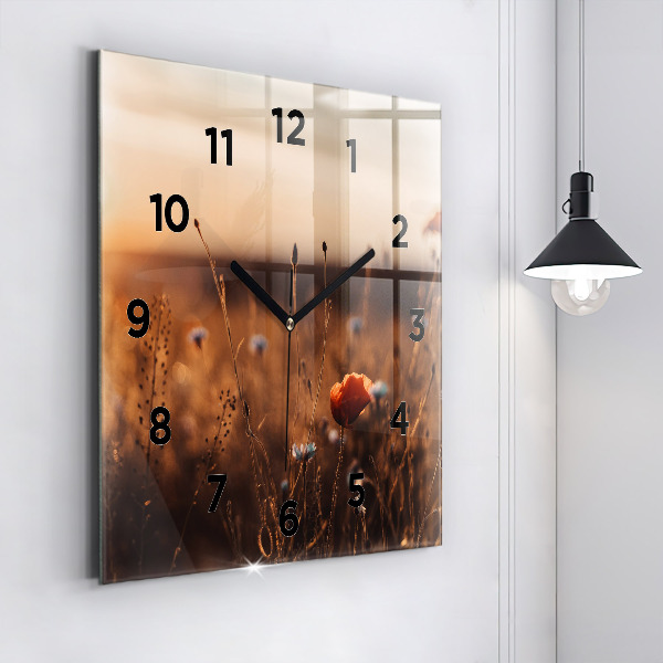 Square wall clock Field sunrise