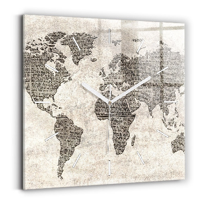 Square wall clock World map newspaper