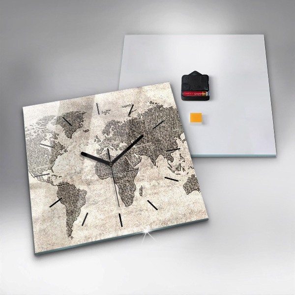Square wall clock World map newspaper