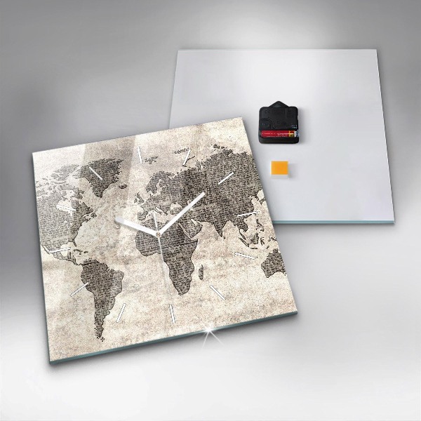 Square wall clock World map newspaper