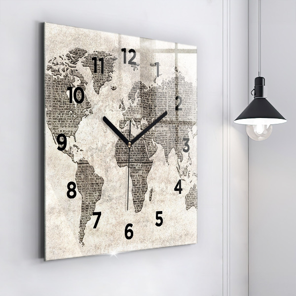 Square wall clock World map newspaper