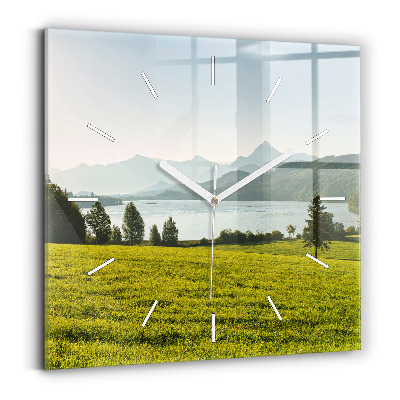 Square wall clock Mountains and field