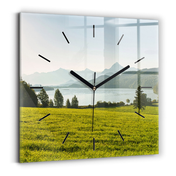 Square wall clock Mountains and field