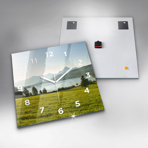 Square wall clock Mountains and field