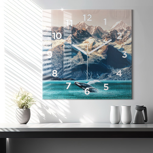 Square wall clock Whale water
