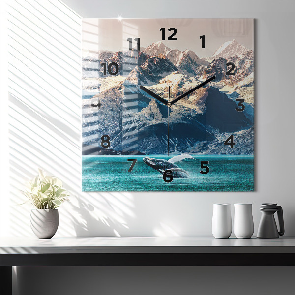 Square wall clock Whale water