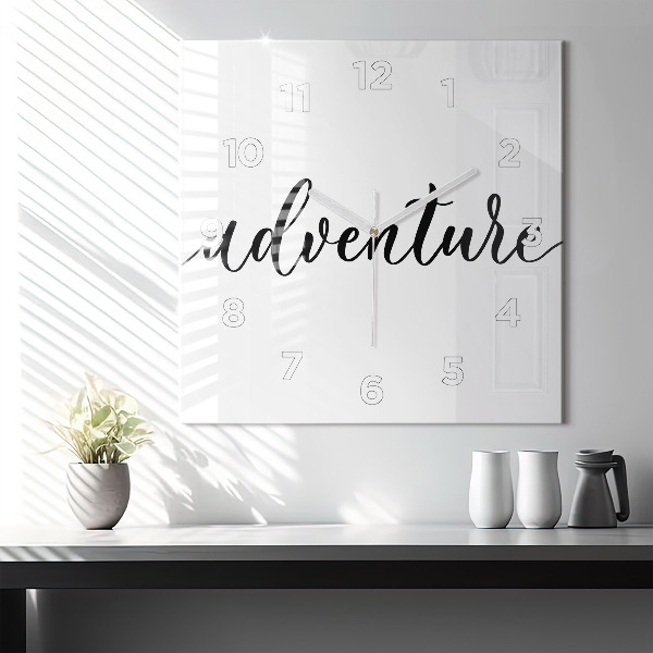 Square wall clock Adventure inscription