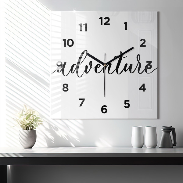 Square wall clock Adventure inscription