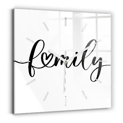 Square wall clock Family inscription and heart