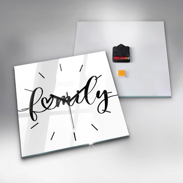 Square wall clock Family inscription and heart