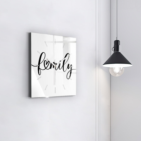 Square wall clock Family inscription and heart