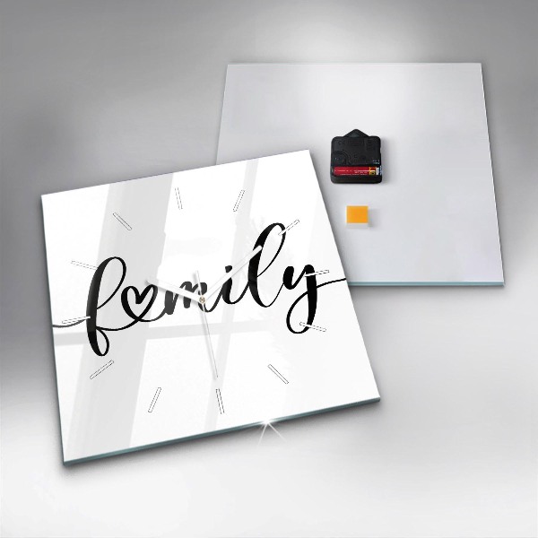 Square wall clock Family inscription and heart