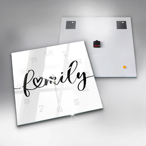Square wall clock Family inscription and heart