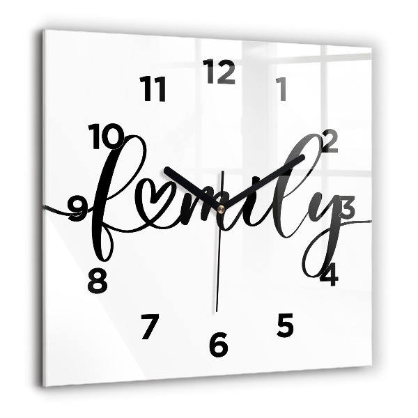 Square wall clock Family inscription and heart