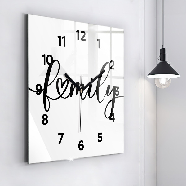 Square wall clock Family inscription and heart
